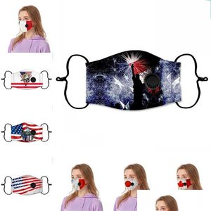 Designer maskerar Amerika Independence Day National Flag Mascarilla Printing With Breathing Vae Återanvändbar ansiktsmask Rolig andningsskydd DHL09