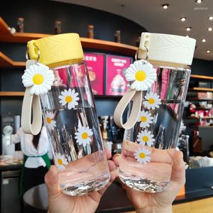Water Bottles Small Daisy Cute Plastic BPA Free Creative Frosted Bottle With Portable Rope Travel Tea Cup 550ML