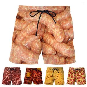 Shorts masculinos praia de alimentos com alimentos comuns, impressão completa e chique solta