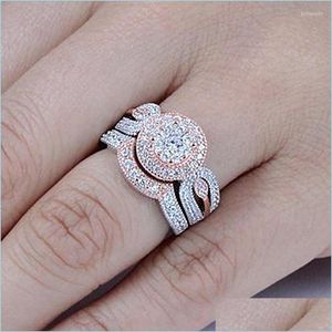 Wedding Rings Wedding Rings 2Pcs/Set Engagement Set For Women Men Lovers Jewelry Cz Cubic Zirconia Crystal Female Anel Giftwedding B Dhptc