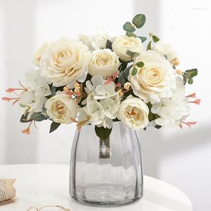 Decorative Flowers 2022 Retro Peony Artificial Hydrangea Wedding Decoration Salon Fake Home Accessories For Living Room