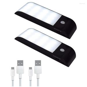 Night Lights 2Pcs 12 LED USB Rechargeable Pir Motion Induction Sensor Closet Light Lamp
