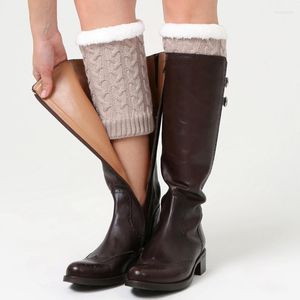 Sports Socks Womens Double Button Cable Knitted Boot Cuff Short Leg Warmer Lace Trim Boots Est