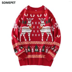 Мужские свитера мужчины повседневные пулверы Рождественский свитер оленя с длинным рукавом круглая шея