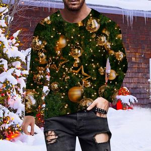 Men's T Shirts Christmas Fall Winter Casual Fashion Printed Round Neck Long Sleeve Top