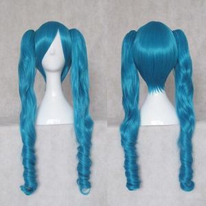 Fashion Anime cosplay double pony tail clipVocaloid wig Dark blue wig