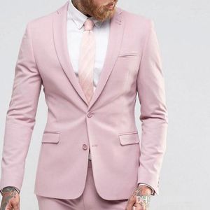 Herrdräkter rosa smala passform för män 2 stycken casual groomsmen tuxedo bröllop med skåran lapel anpassade manliga modekläder