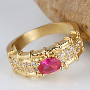 Bröllopsringar Ladies Band Knot Gold Color Ring Fashion Jewelry 5x7mm Oval Stone R126 Storlek 6 7 8 8