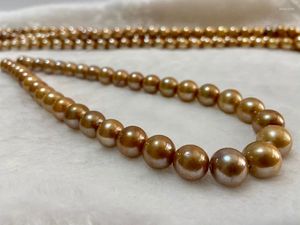 Chains Fine Jewelry Pearl Necklace With Sterling Clasp Natural South Sea 11-12mm Round Golden Necklaces Less Flaw For Women's Gift