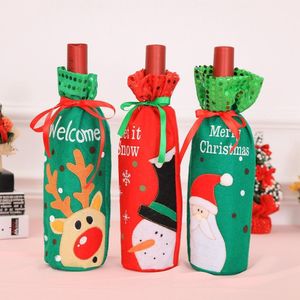 Röd vinflaskväskor säckväv julklapp båge viner tyg väska pläd täcker xmas dekorationer gcb16587