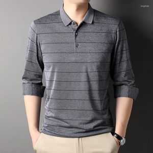 Magliette da uomo Polo in cotone moda per uomo Manica lunga a righe Abbigliamento autunnale e primaverile Business Casual Top coreani maschili