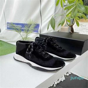 Lässige Schuhe, Stretch-Trainer, atmungsaktive Sneakers, Paris, Samt, Kalbsleder, schwarzes Mesh, Schnürung, Designer-Damen, erhöht, Größe 63