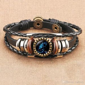12 Sign Horoscope Glass Cabochon Armband Multilayer Wrap Armband Armband Manschettkvinnor Fashion Jewelry