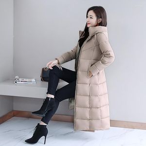 Women's Down Winter Cotton Padded Jacket Bomull L￥ngt ￶ver kn￤ huva