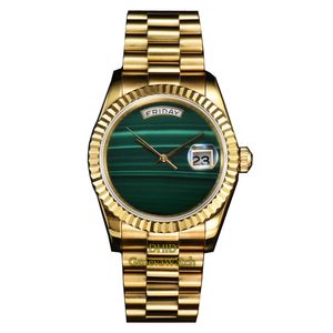 36mm Mens Womens Designer Relógios malaquite Dial verde ETA 2836 Movimento mecânico Gold Automatic Watch 904L Banda de aço inoxidável Montre de Luxe