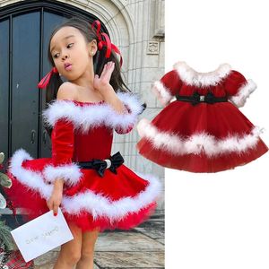 Special Occasions New Christmas Clothing Baby Girls Red Velvet Feather Princess Dress Toddler Kids Fashion Xmas New Year Costume Children Vestidos T221014