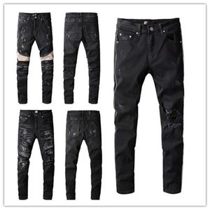 Mäns jeans Mens Designer Estruerad Ripped Biker Black Slim Fit Motorcykelcyklister Denim Classic Hip Patchwork Zipper Hop Youth Straight