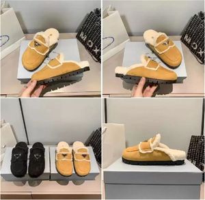 Grube Platformy Klapki Shearling Kobiety Marka Muller Projektant Buty Zimowe Grube Dół Sztuczne Futro Futrzane Puszyste Klapki Pół Mokasyny Kryty Klapki Sneaker Suede Sherpa