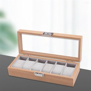 Titta p￥ l￥dor Portable 6 Slot Wood Display Box Locking smycken f￶rvaring