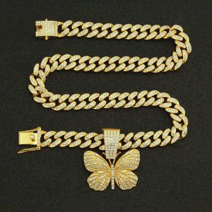 Hiphop diamond Cuba chain hip hop Diamond Butterfly Pendant Necklace Fashion Brand punk Necklace