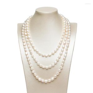 Chains 62" 3 Strands 9-11mm Natural White Baroque Pearl Necklace Classic For Women