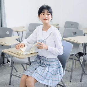 Clothing Sets Long Sleeve Japanese Style Student Girls School Uniform Sailor Shirt Pleated Skirt Set Woman Cosplay Costumes Sexy Navy JK