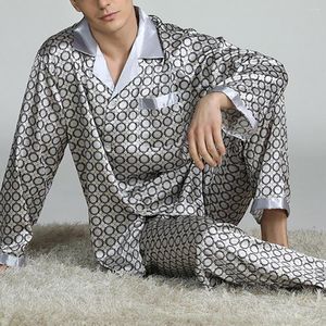 Pijama de seda masculina de roupas de sono masculina define pijamas homens estilo moderno camisola estampada caseira masculina cetim macia aconchegante dormindo