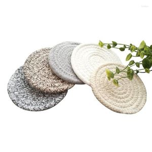 Table Mats Round Cotton Braided Place Non-Slip Set Of 5 Cups Dining Kitchen Washable Small