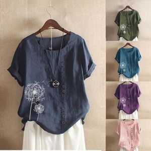 Men's T Shirts Womens Casual Loose Button Linen Plus Size Print Boho Tanic Shirt Blouse Buttons Blusas Mujer 5XL