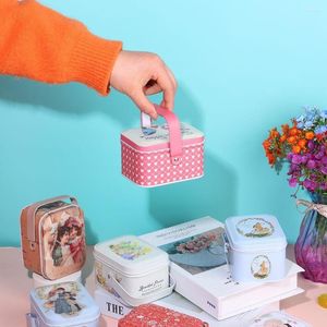 Gift Wrap Cartoon Pattern Hand-held Tinplate Box With Lids Candy Can Earphones Case Vintage Small Suitcase Party Supplies Cookie Wrapping