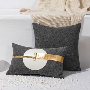 Poduszka 3D Grubowana okładka rzutowa jasnoszare ciemne ciemne pu patchwork sofa krzesło Poduszka Lędźwiowa 45 cm