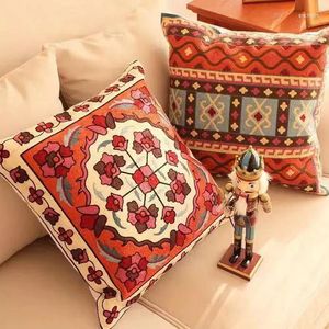 Pillow Ethnic Embroidered Cover Cotton American Retro Floral Pink White Decorative Pillows For Sofa Living Room Home Decoration