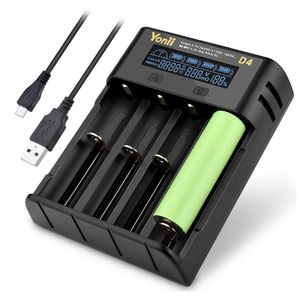 YONII D4 LCD 18650 Batterieladegerät 4 Steckplätze für 18650 21700 26650 Lithium AA AAA Nimh wiederaufladbare Batterieladegeräte