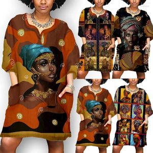 カジュアルドレスアフリカの女性のためのダシキプリント部族民族ファッションvネックレディース服セクシードレスパーティーローブ2022