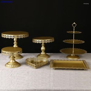 Bakeware Tools 1 Or 3 Tier Cupcake Display Gold Metal Cake Stand European-Style Set With Lace Handicraft Rack Wedding Decoration