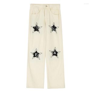 Men's Pants 2022 Pentagram Embroidery Black Hip Hop Men Straight Jeans Trousers Streetwear Male Baggy Denim Washed Fashion Spodnie