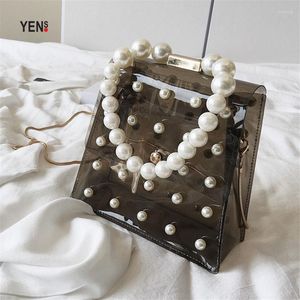 Evening Bags Clear Transparent PVC Crossbody For Women 2022 Pearl Handle Jelly Summer Small Shoulder Bag Female Mini Handbag