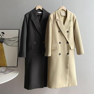 Women's Trench Coats 2022 Fashion Women Solid Color Suit Long Double Breasted Coat Female Cloak Loose Black Casual Windbreaker Jacket
