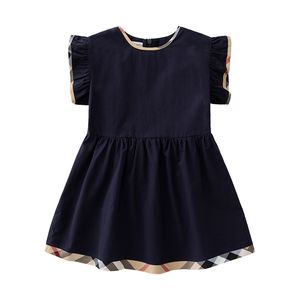 Cotton Girls Dresses Designers 2024 Simple Fashion Kids Casual Style Dresses Solid Color Summer Autumn Clothes for Children