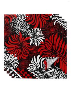 NACEDABILIDADE RED REL BLOW FLOR CRISANTHEMUM 4/6/8PCS Decoração de pano Toalha de jantar para pratos de cozinha Decoração de festas de casamento de tapete