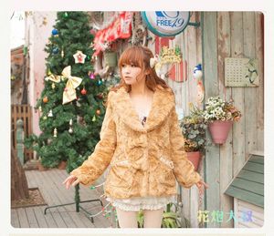 Women's Fur Sales Japan Liz Lisa Winter Thick Lace Velvet Ribbon Bow Coat