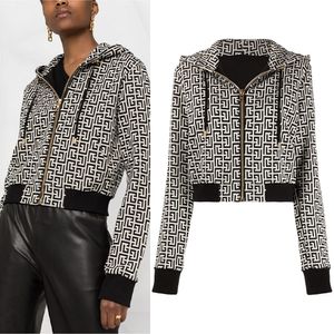 Giacche da donna motivo a quadri Designer retrò Primavera e autunno New Fashion Key Print Cerniera con cappuccio Slim Short a maniche lunghe Cappotto da donna Cardigan lavorato a maglia BS011