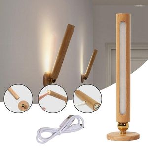 Night Lights Rechargeable Wall Lamp Wooden LED Rotating Spotlight Touch Switch Wall-Mounted Reading