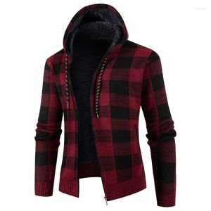 Men's Hoodies LUCLESAM Men's Plaid Hooded Coats Plush And Thickened Zipper Cardigan Jackets Autumn Winter Loose Fashion Tops