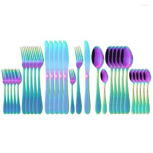 Dinnerware Sets 30Pcs Colorful Cutlery Set Knives Dessert Forks Spoon Dinner Tableware Stainless Steel Western Kitchen Silverware