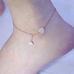 anklets baoyocnファッションソリッド925スターリングシルバー3ゴールドカラーラウンドコインアンクレットマイクロキュービックジルコニア女性アンクルチェーンフットジュエリー