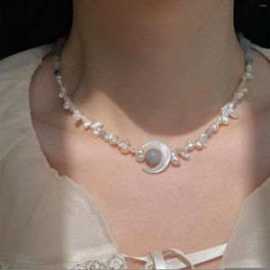 Collana con perline di perle in pietra naturale con conchiglia girocollo per donna Elegante braccialetto con ciondoli estetici Gioielli vintage cinesi