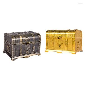 Bolsas de joias 2x Pirata Tesouro Caixa de lembrança Caixas de brinquedos plásticos Eletroplicar bronze de ouro
