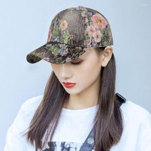 Boll Caps Women Baseball Cap justerbar mysig vindtät avslappnad vikning Anti-uv bred grim blommig tryck utomhus hatt fmale streetwear