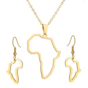 Pendanthalsband 2022 Rostfritt stål Africa Map Hollowed-Out Lady Necklace Titanium Afri 1087CA örhängen 2 Set